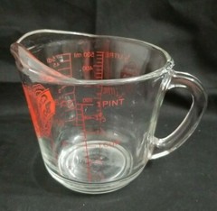 Anchor Hocking Oven Basics 2 Cup Glass Measuring #498 Red Lettering Ovenproof