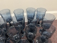 Libbey Facets ✨ Blue Cobalt, Octagon Wine Water Goblets Glasses, Set 19