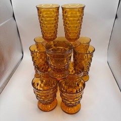 VTG Set of 13 Indiana Glass Amber Whitehall Cubist 6″ and 4.25″ Footed Glasses