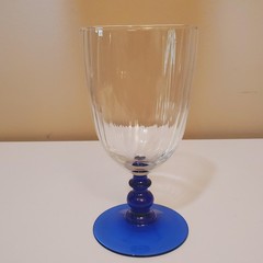 Cobalt Blue Stem Goblet Wine Glass Ribbed Optic Clear Bowl Beaded Base Barware