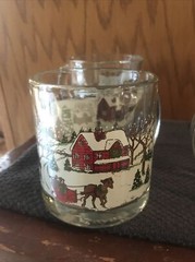 Libbey Vintage Christmas Winter Scene Horse Sleigh Handled Mugs Set of 4