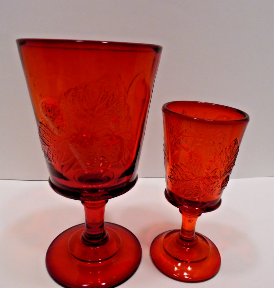 L.G. Wright Ruby Red Glass Strawberry & Currant 1) Goblet 1) Wine Glass Fenton