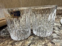 Lausitzer Glas Lead Crystal Hand Cut Rocks Glasses Set of 2 Clear