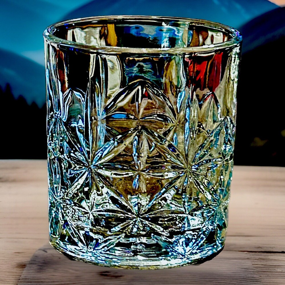 Crystal Cut Old Fashioned Whiskey Glass Diamond Fan Pattern Tumbler