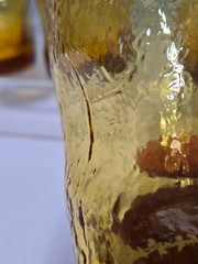 4 Morgantown THUMBPRINT Amber Glass Tumblers Textured Dimpled Pinched 6″ Golden