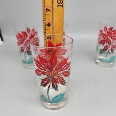 Vintage 4 Poinsettia Christmas Holiday 5” Glasses Tumblers Retro MCM