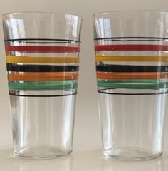 4 Vintage Striped Paneled Bands Juice/bar Glasses 4 Oz – 3.75” Rare Size NICE
