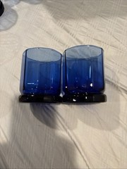 1 Vintage Anchor Hocking Cobalt Blue Essex 10 Panel Whiskey Low Ball Rocks Glass