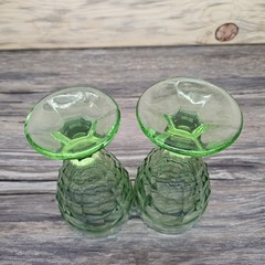 2 VINTAGE Hazel Atlas Glowing Depression Glass Company COLONIAL BLOCK GOBLETS