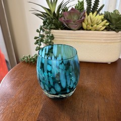 Hand-Blown Green/Blue Confetti Art Glass Vessel – Set of 2