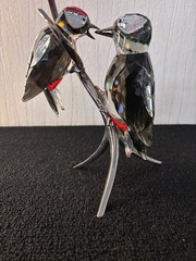 Pair Of Black Birds Perched On Swarovski Crystal Branch