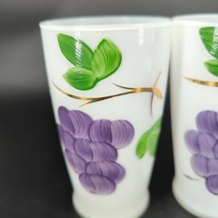 Set of 2 Vintage 50’s Bartlett Collins Frosted Glasses Hand Painted Grape Design