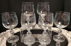6 CASCADE Lacy Needle Etch 5.75″ Art Nouveau Style Wine Glasses Goblets Set