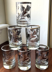 6 Shot Glasses Hummingbird & Flowers Sterling Silver Overlay-Peruvian Art/Crafts