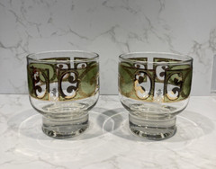 2 Vtg MCM STARLYTE 22K Gold Frosted Green Footed Cocktail Glass Culver Style