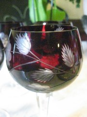 Vintage 4.9” Crystal Burgundy Hand Cut to Clear Burgundy Cordial Glass Set of 5