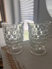 4- Vintage Indiana Glass Colony Whitehall Cubist Clear Footed Juice Glass 4oz