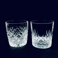 Vtg Crystal Double Old Fashioned Glasses Mismatched Heavy SOLID Set Of 2 Mixed