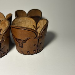 Vintage Leather Glass Holder Sleeve Set Libey Bamco Western Longhorn Hand-Tooled
