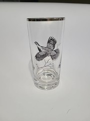 Vintage Wildlife Grouse Bird Tea Water Drinking Glass Platinum Rim