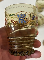 6 Moser Theresienthal Bohemian Art Glass Enameled Tumblers with Applied Snake