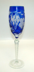 Bohemian Glass Cobalt Blue Grapes & Leaves Champagne Flute