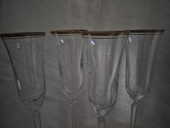 Set of 4 Mikasa Wheaton Lead Crystal Champagne Flutes 9 3/4″h Gold Rim NIB