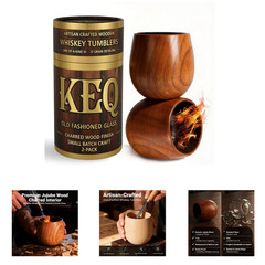 Charred Wooden Whiskey Glasses Old Fashioned Glass Sets 11 oz Durable Rustic