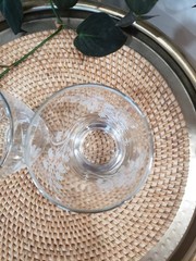 2 Vintage Libbey Tumbler Glasses 5.25” Embossed Lily of the Valley White Sparkle