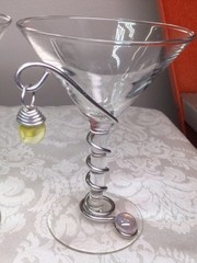 Vintage Original DARY REES martini glass Set (4) silver wire, multi-color beads