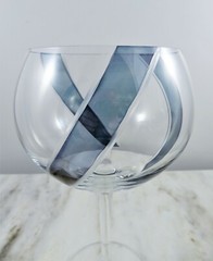 Studio Round Crystal Wine Goblets Clear Cut Modern Smoke-Blue Abstract Pair