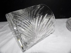 VTG Lead Crystal Biscuit Cookie Jar Container Cut Fern Palm Leaf Pattern Lidded