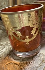 Multi Colored W/ Gilded Gold Whiskey Glasses Set Of 4: Red, Orange, Pink, Green