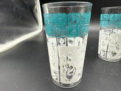 ANCHOR HOCKING BLUE AND WHITE TEAPOT GLASSES SET OF 4, Vintage