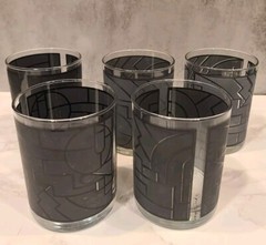 Georges Briard Double Old Fashion Glasses Art Deco Gray Geometric Design MCM (5)