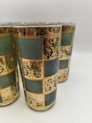 Culver Turquoise & Raised Gold 22K Tumblers Prado Design Signed Set Of 6 Vintage