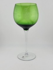 Vintage Emerald Green Etched Grape Design Goblet. 8.5 Inch.