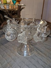Anchor Hocking Early American Prescut Star of David LG. Punch Bowl Set 22 Pc.