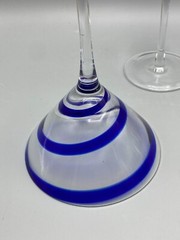 2x Pier 1 SWIRLINE Cobalt Blue Stemware Glass Cocktails Martini Art Glass Swirl