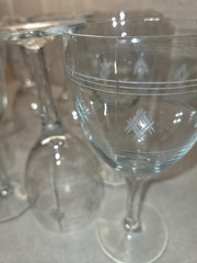 Twelve (12) 1940’s Standard Glass Criss-Cross # Bands Wine/Water Glasses