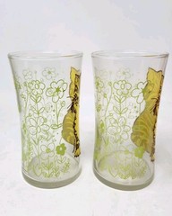Vintage Kitten Striped Kitty Cat Juice Glass Set Of 2 1950’s 1960’s Sammy Yellow