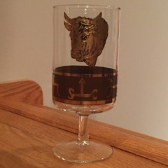 Cera MCM Bison Buffalo Bulls Head Wine Glasses ~ RARE VTG Collectors Set 4 ~ EUC
