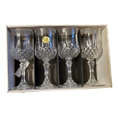 4 Piece Vintage Lonchamp Genuine Lead Crystal France 6 Oz Goblet Glasses W/Box