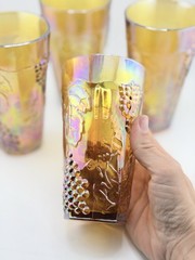 Indiana Glass Harvest Gold Carnival 14 oz Cooler Glasses Set of 4 w Box