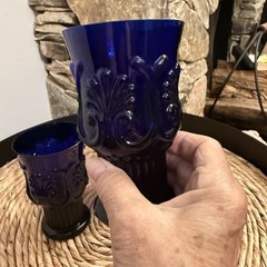 VTG Cottage Core Cobalt Blue Pilgrim Glass Adams Low Stemmed Fan Motif Goblet