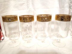 Vintage Culver Tyrol 22K Gold Rim Footed Tumblers Barware Set 4 MCM