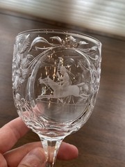 STUNNING SET(12) POLO PLAYER ON HORSEBACK/Floral Etched Crystal Water Goblets 8″