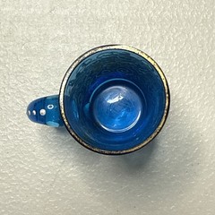 Bohemian Hand Enameled Orange Floral Blue Glass Cordials C. 1890s