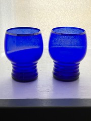 Set 2 Imperial Shaeffer Platinum Trim Tumblers Cobalt Blue Morgantown