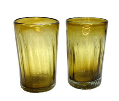 VTG Amber Bubble Glass Tumblers Handblown Swirl Rough Pontil BLENKO? SET of 2